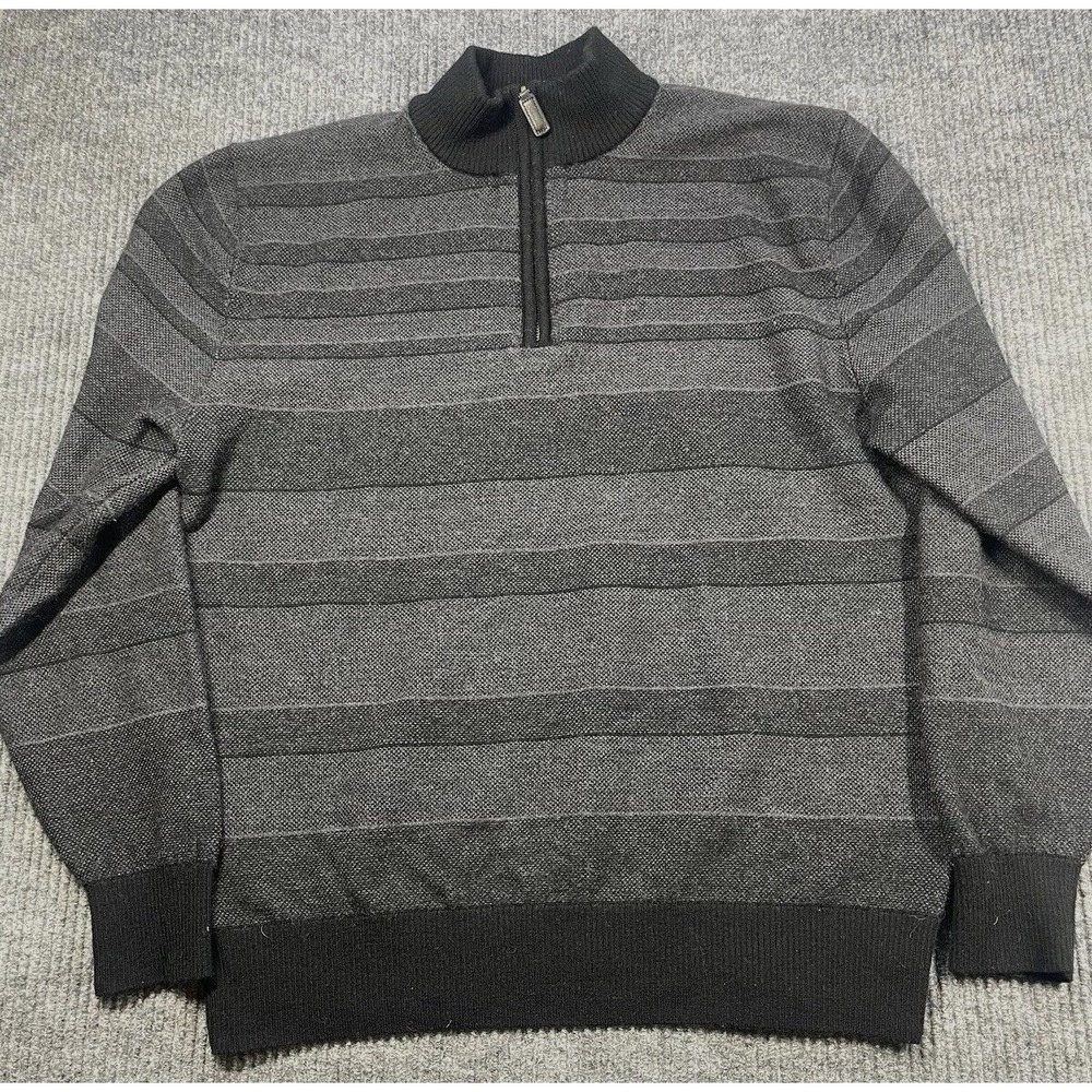 Daniel Cremieux Sweater Mens Medium Gray 1/4 Zip Mock Neck Merino Wool Pullover